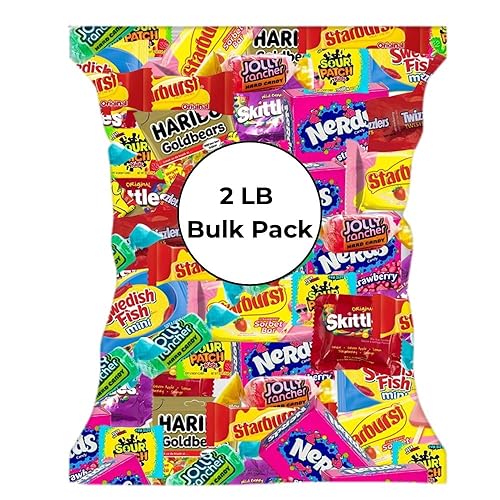 Christmas Candy Individually Wrapped Treats - 2LB Holiday Bulk Assorted Variety Pack - Party Favor Bags - Full-Size Bars - Stocking Stuffer Mix