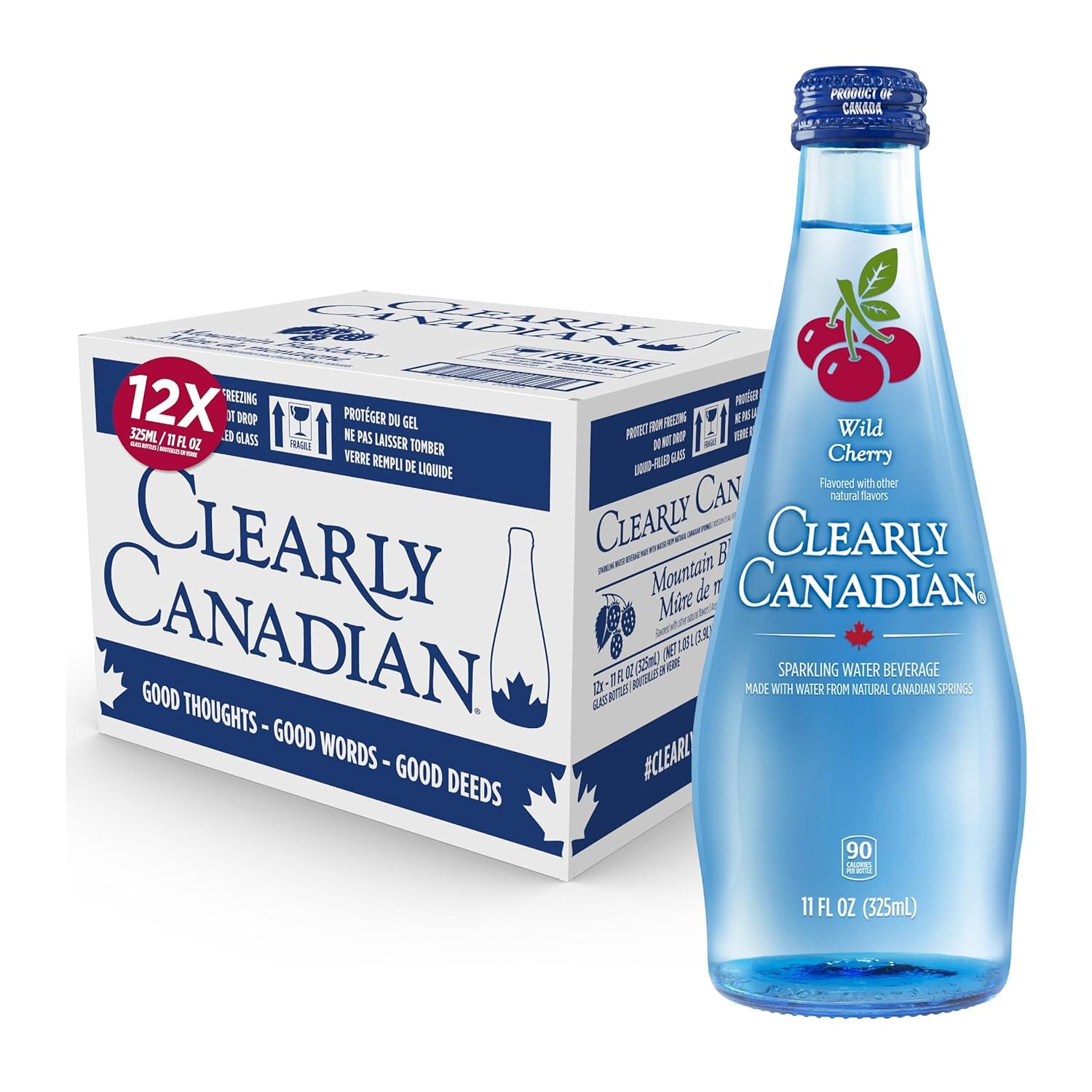 Clearly Canadian Sparkling Flavored Water, 11 oz Glass Bottles - Variety of Refreshing Flavors, Premium Carbonated Beverage, Available in 12-Pack