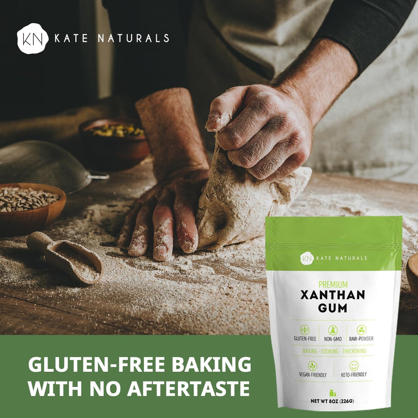 Kate Naturals Xanthan Gum for Baking, Ice Cream & Sauce Thickener (8oz, Gluten Free, Food Grade)