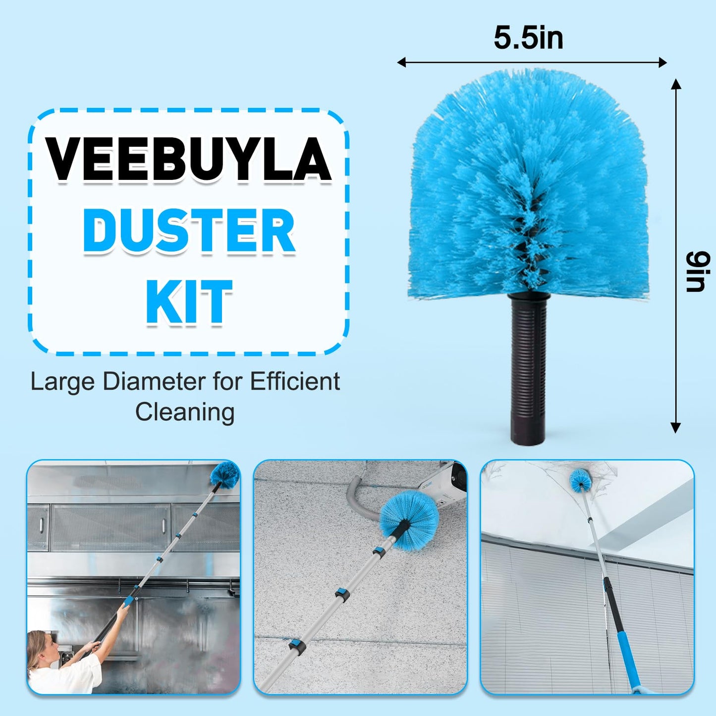 26FT Reach Cobweb Duster with Extension Pole - Spider Web Brush for Cleaning with 5-20FT 4-Section Flip-Lock Telescopic Pole, Effortlessly Cleans High