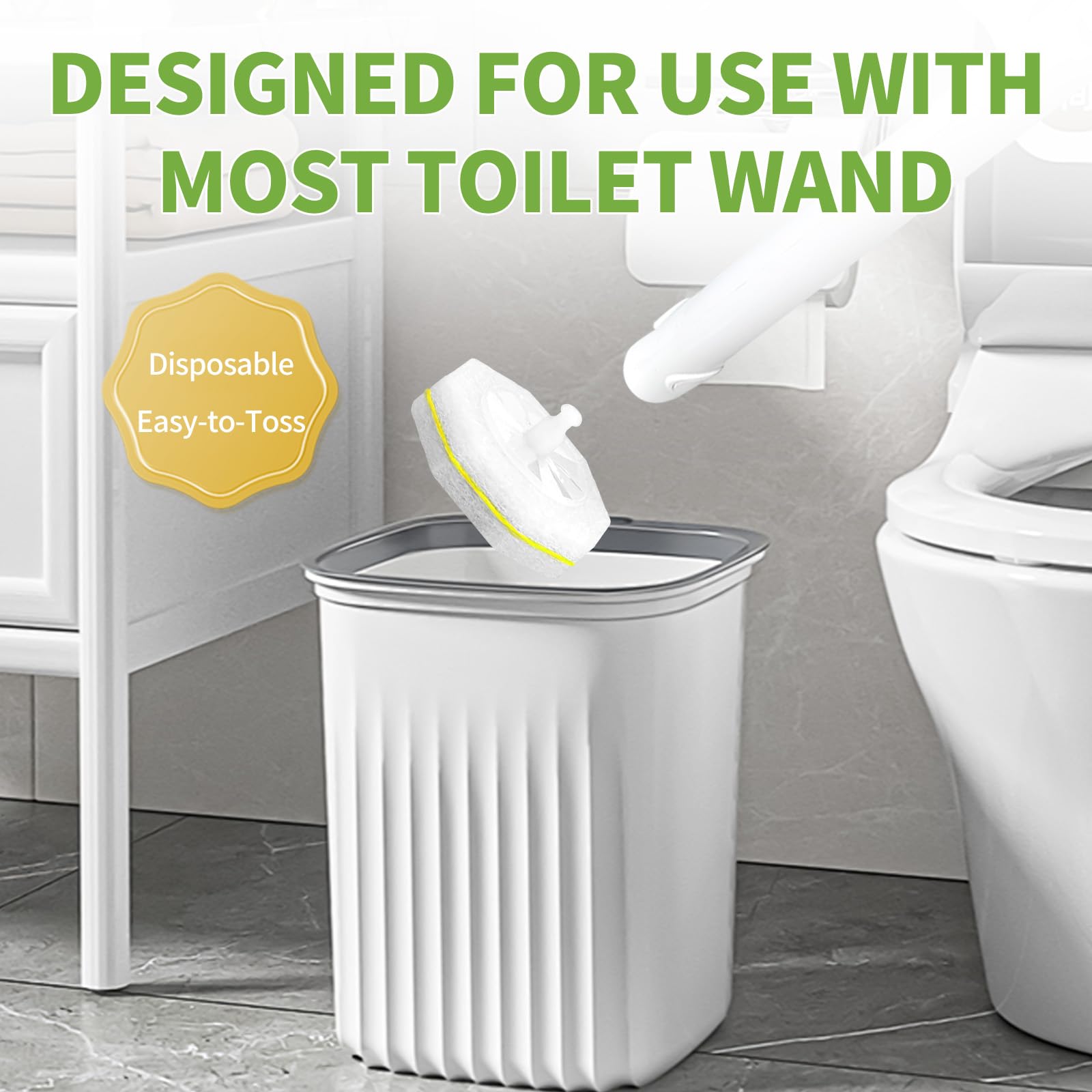 60 Count Toilet Bowl Wand Refills for Clorox, Disposable Toilet Cleaner Refill Pads for Clorox Wand Cleaning System, Upgrade Toilet Brush for Bathroom