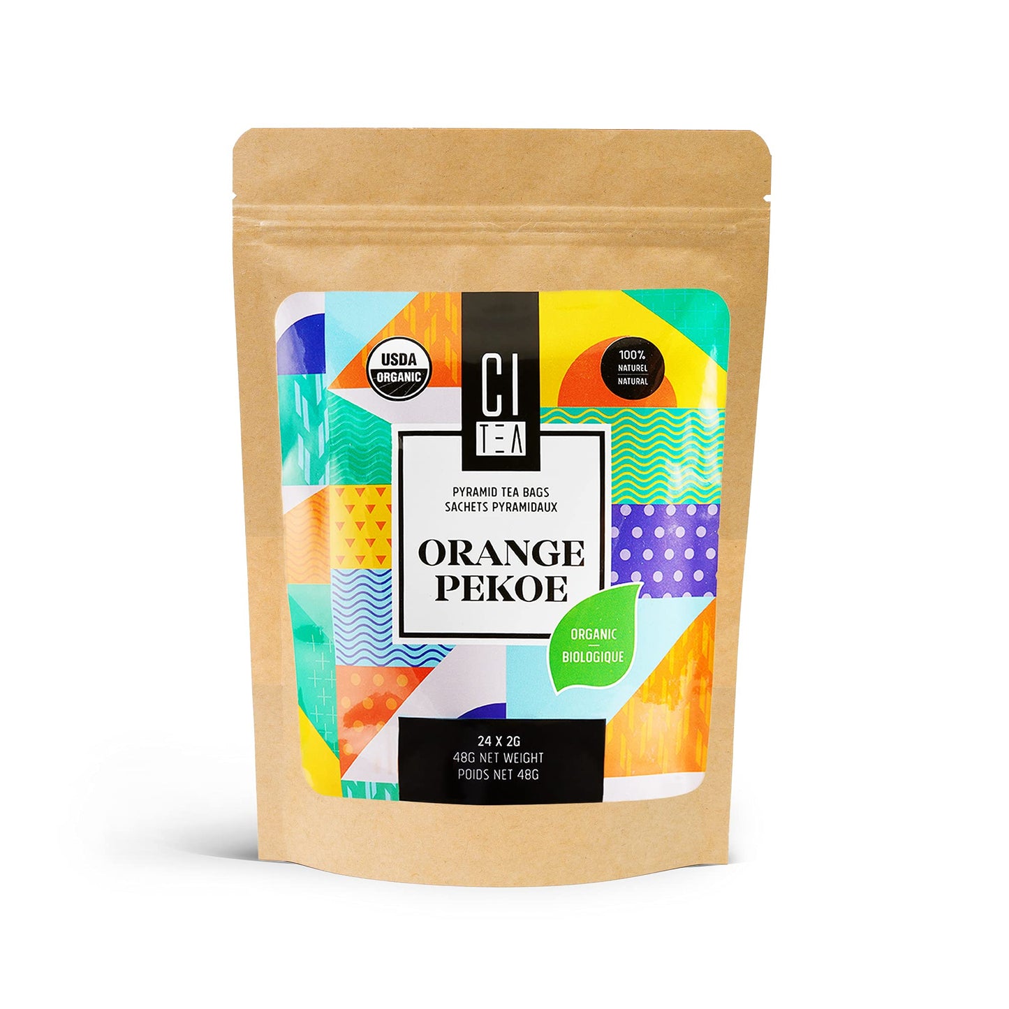 Natural Orange Pekoe, Loose Leaf Tea, Premium Black Tea, Pure Leaf Tea in Pyramid Tea Bags, 2g x 24 Tea Bags, 48g, 1 Pack - Citea