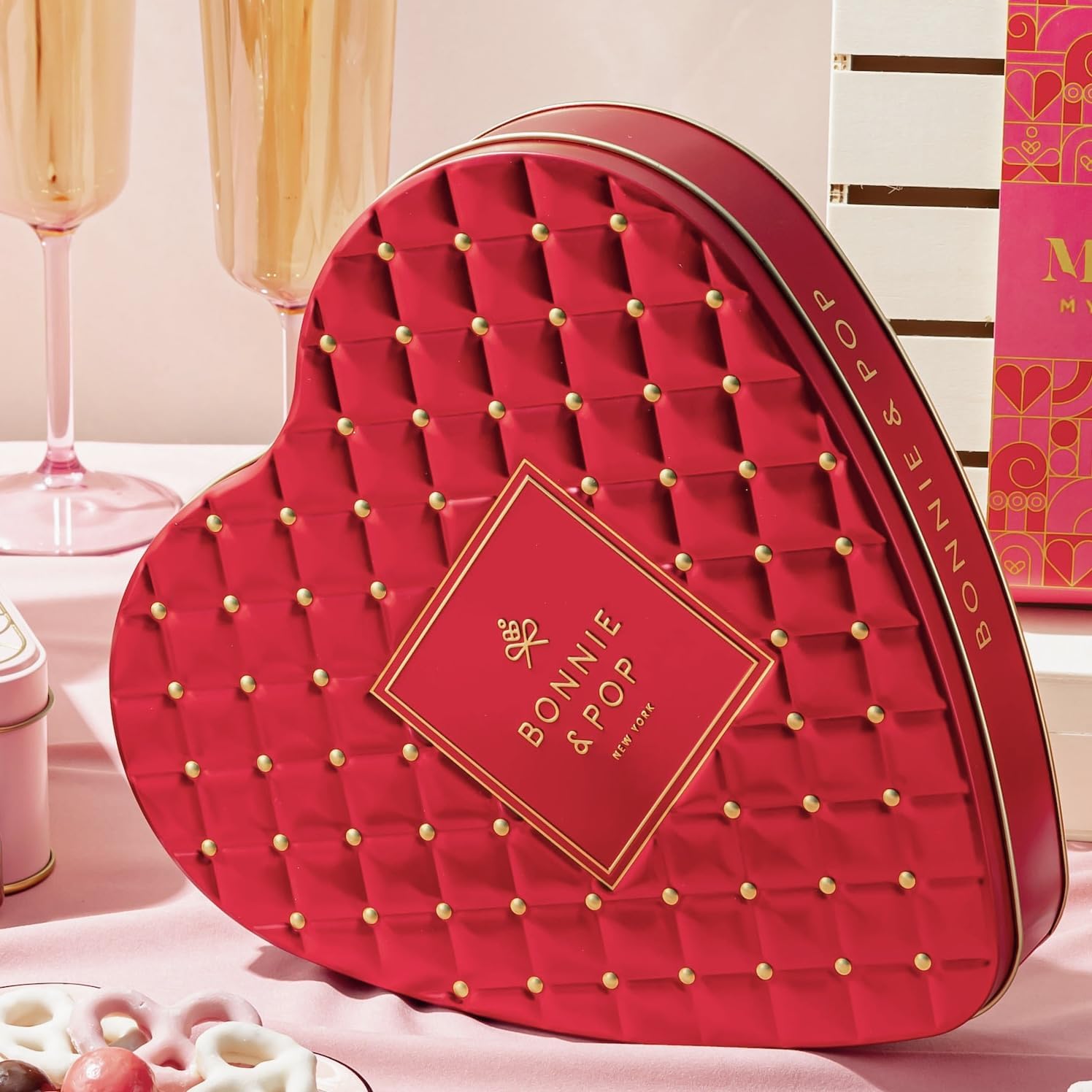 Chocolate Gift Basket | Heart Shaped Gift Present for Her, Mother, Mom, Wife, Spouse with Assorted Milk Chocolate Truffles | Bonnie and Pop