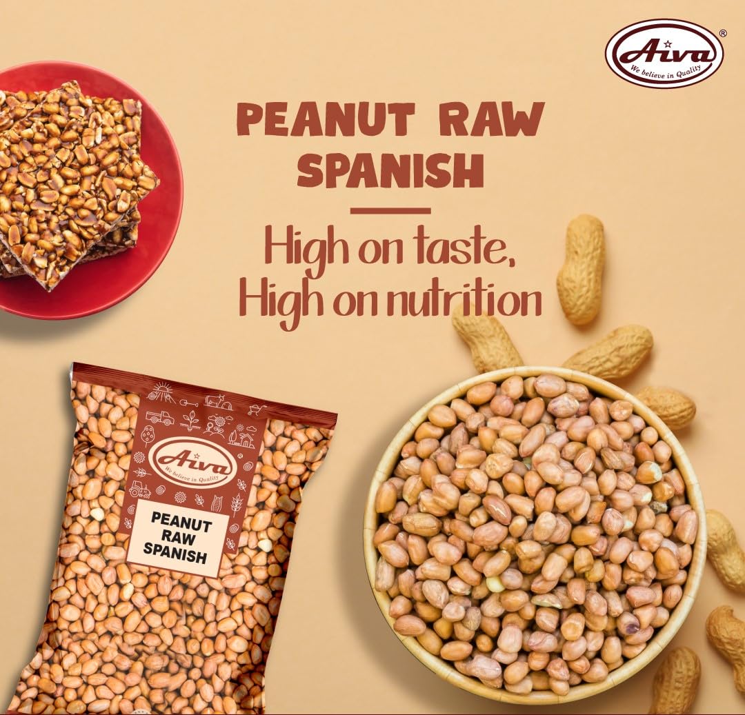 Aiva Raw Spanish Peanuts (5 LB) Bulk - Whole Unsalted Peanuts for Snacking, Cooking, and Baking | Product of USA | Spanish Premium Grade