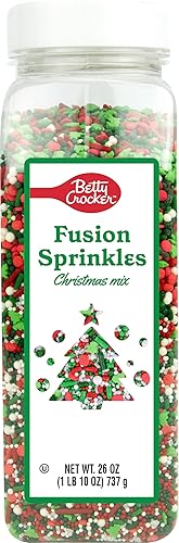 Betty Crocker Fusion Sprinkles Christmas Mix Bottle Festive Red, Green & White Holiday Sprinkles for Decorating Cookies, Cupcakes & Cakes, 26oz