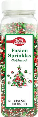 Betty Crocker Fusion Sprinkles Christmas Mix Bottle Festive Red, Green & White Holiday Sprinkles for Decorating Cookies, Cupcakes & Cakes, 26oz
