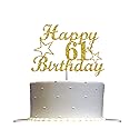 61 Birthday Cake Topper Gold Glitter, Party Decoration Ideas, Premium Quality, Sturdy Doubled Sided Glitter, Acrylic Stick. Made in USA (61st)