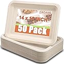 CACASO 50 Pack 14 inch Large Paper Plates, Disposable Food Trays, Heavy Duty Large Paper Plates, Compostable Sugarcane Platters, Disposable Serving