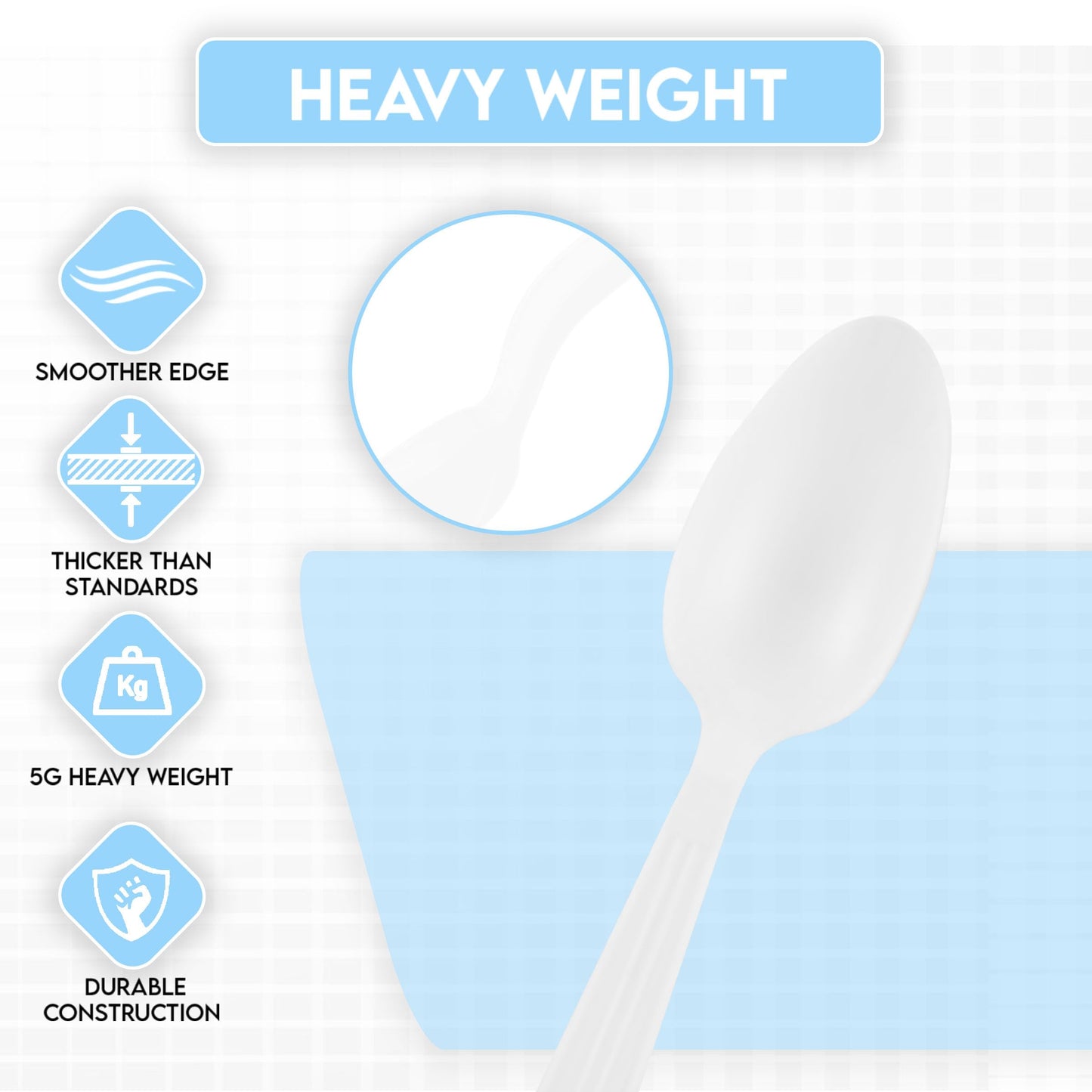 Klex 600 Disposable Plastic Spoons with Heat Resistant, Individually Wrapped, BPA Free Durable Heavy Weight Spoon, 6.3", White, 600 Count