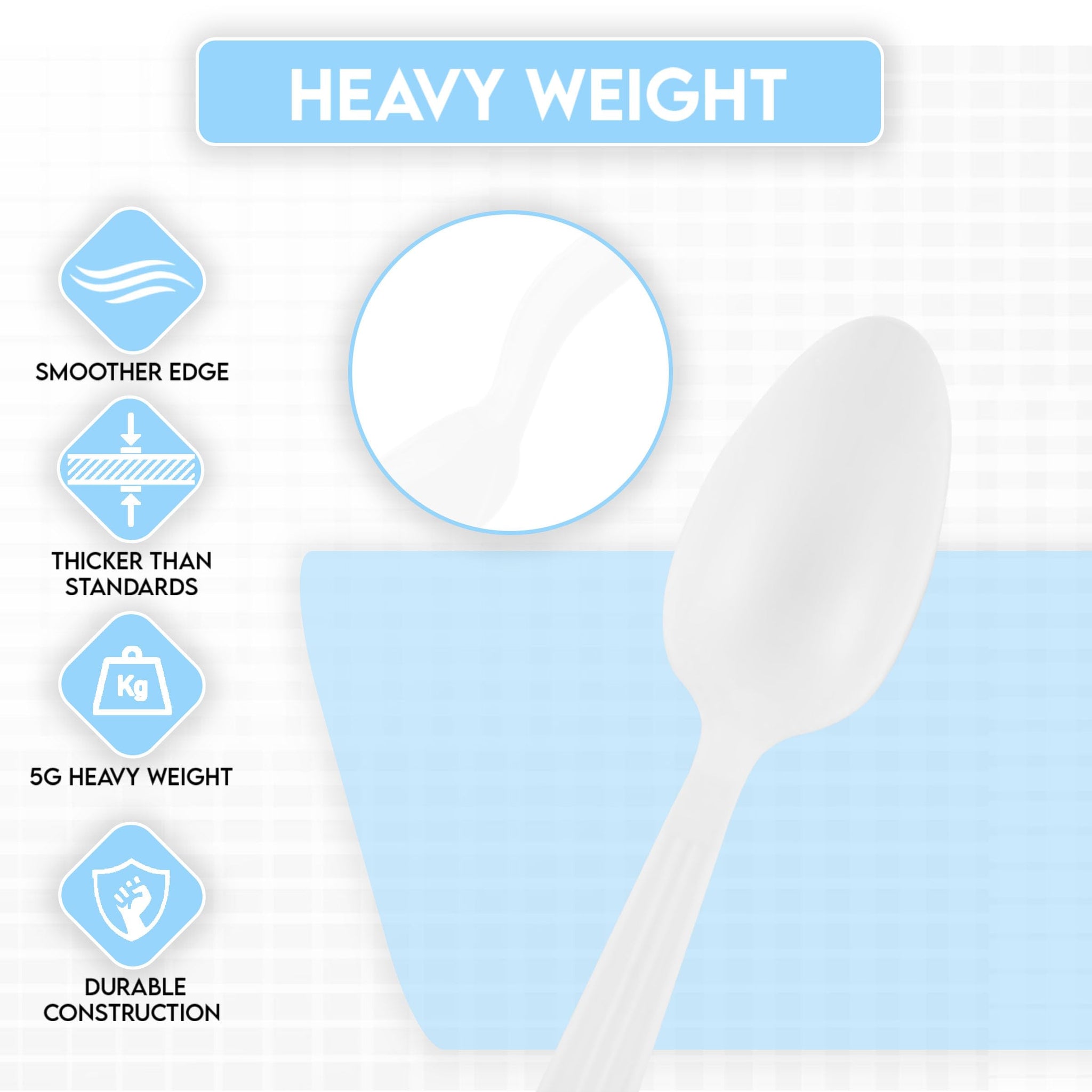 Klex 600 Disposable Plastic Spoons with Heat Resistant, Individually Wrapped, BPA Free Durable Heavy Weight Spoon, 6.3", White, 600 Count