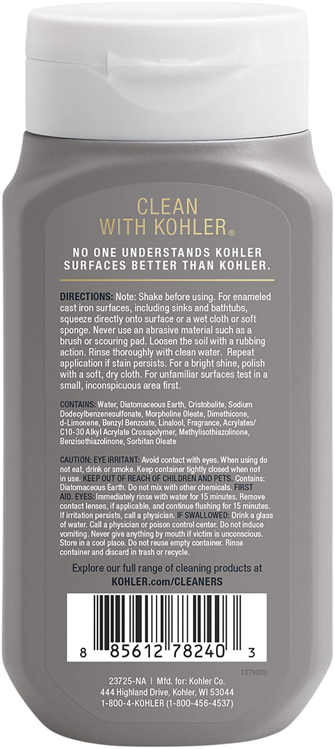KOHLER K-23725-NA Cast Iron Cleaner, For Kitchen and Bathroom, 8 oz Bottle, Non-abrasive Cream-based Cleaner