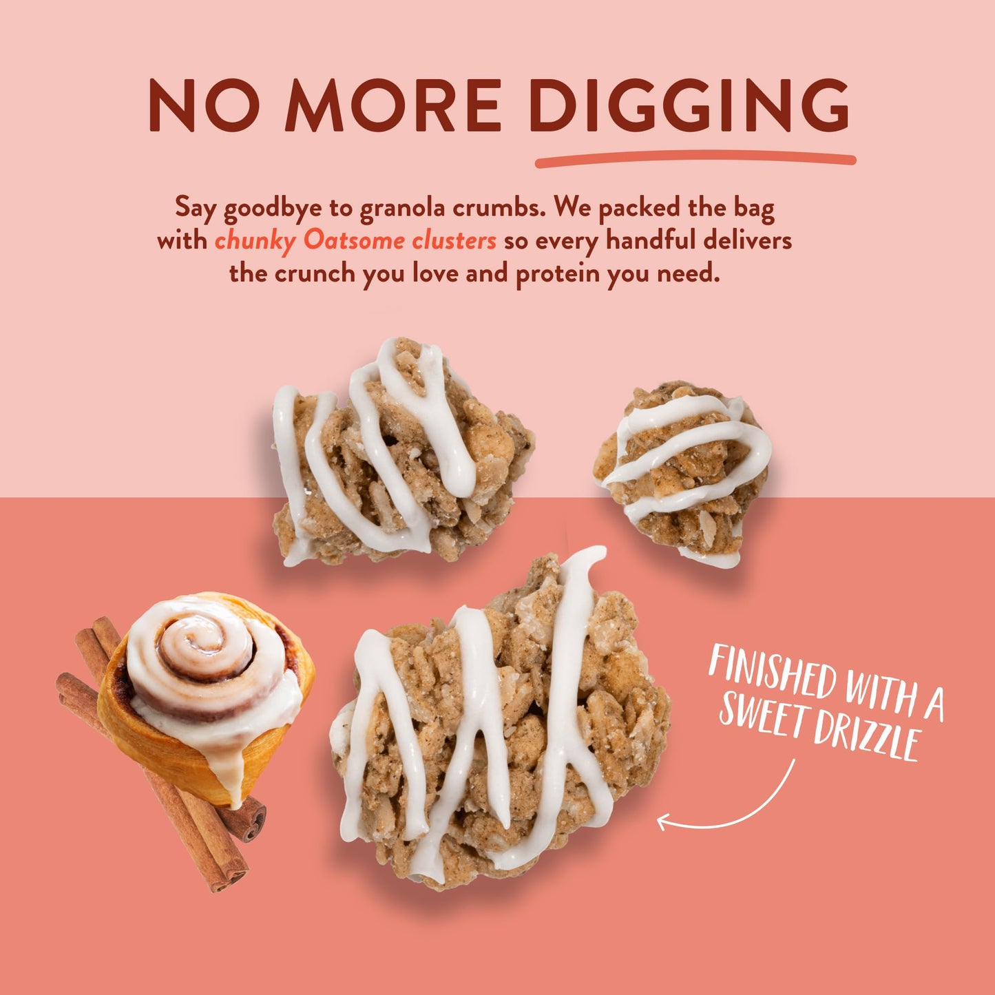 Oatsome Protein Cinnamon Roll Clusters, 10g Plant-Based Protein, Gluten Free, Made with Cinnamon & Whole Grain Oats, for Snack Breakfast Yogurt, 10 Oz
