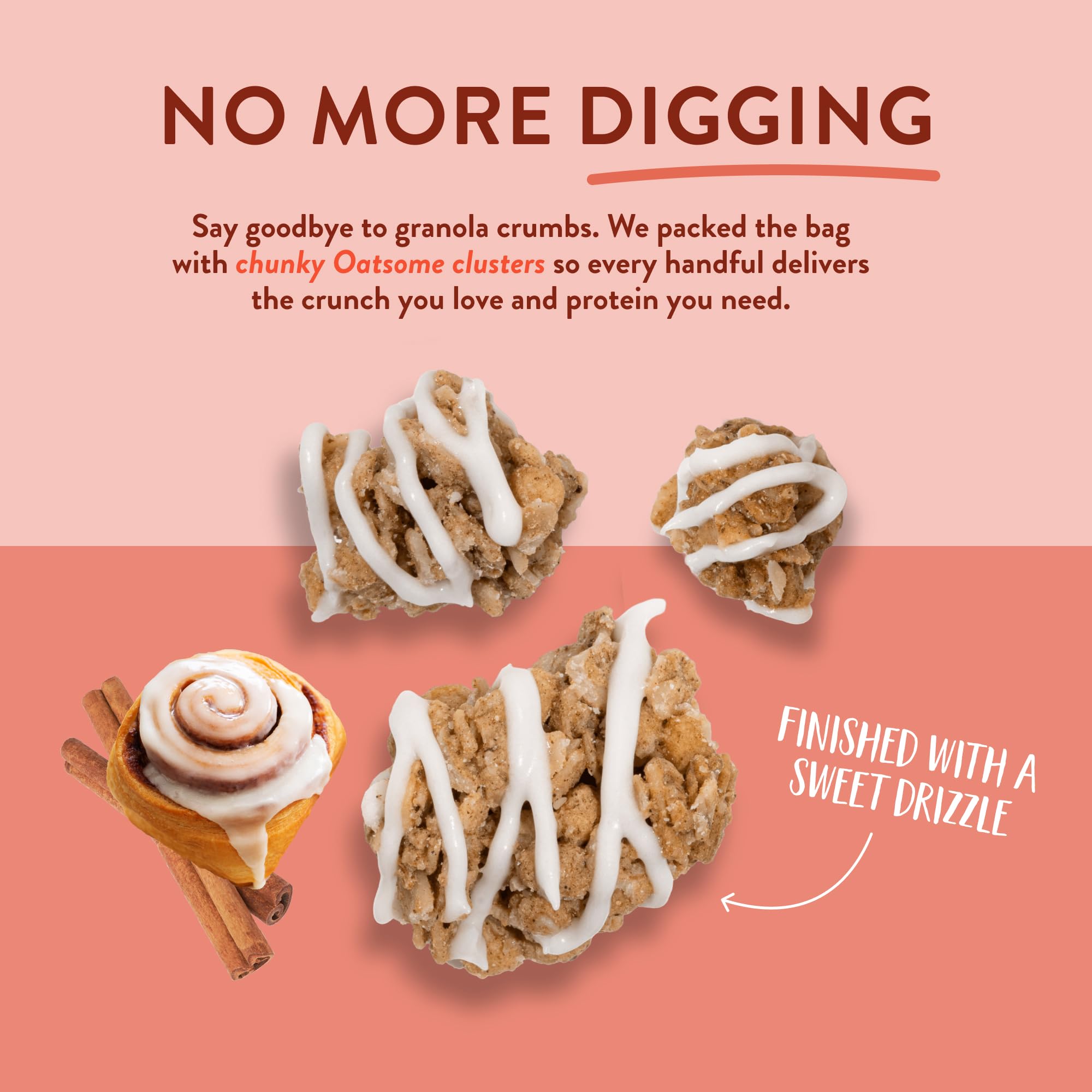 Oatsome Protein Cinnamon Roll Clusters, 10g Plant-Based Protein, Gluten Free, Made with Cinnamon & Whole Grain Oats, for Snack Breakfast Yogurt, 10 Oz