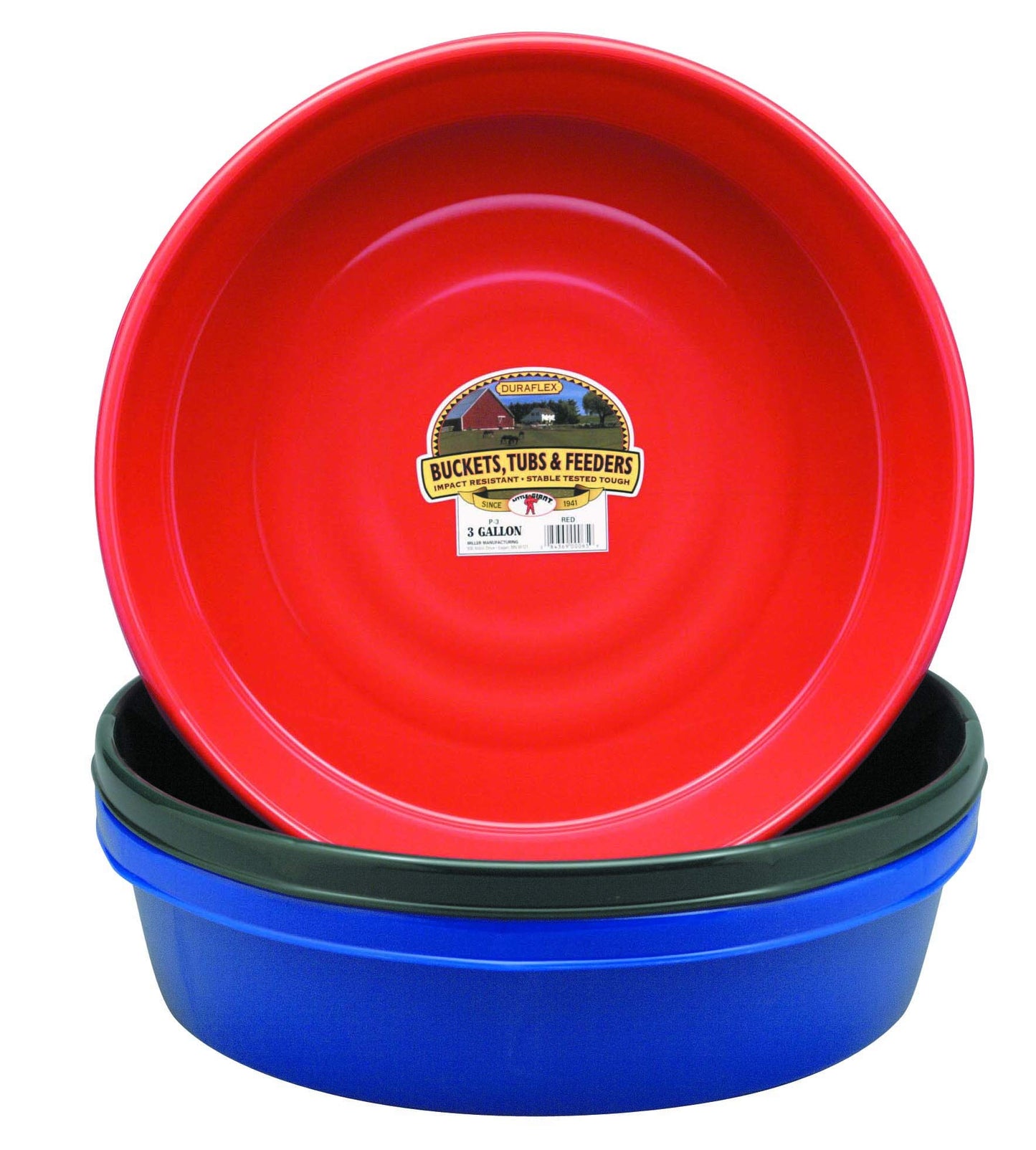 Little Giant® Plastic Utility Pan | Feed Pan | Durable & Versatile Livestock Feeding Bucket | Made in USA | 3 Gallon | Red