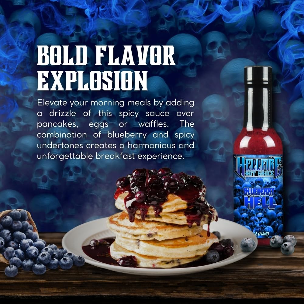Hellfire Blueberry Hell Hot Sauce with Carolina Reaper Peppers, Gourmet, Award-Winning Fruit-Based Hot Sauce, 5 oz.