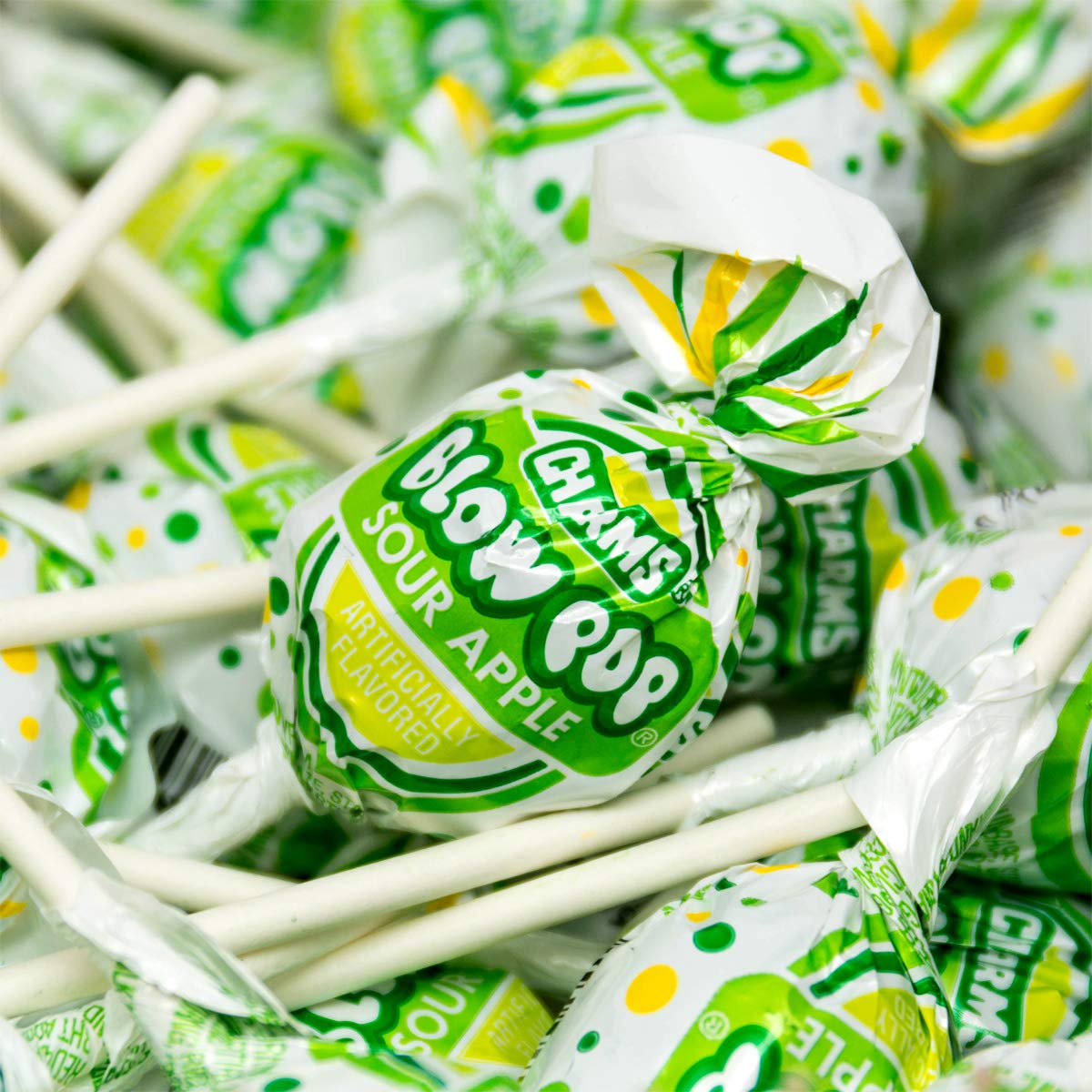 Charms Blow Pop Lollipops - Individually Wrapped Dual Candy and Gum Suckers - Peanut Free, Gluten Free - Bulk Treat for Kids and Adults - Sour Apple