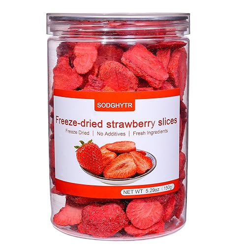 SODGHYTR Freeze Dried Strawberries Slices 5.29oz/150g,Fruits Snack & Dessert Topping,Dry Strawberry Crisps, Yummy Dehydrated Strawberries,for Yogurt