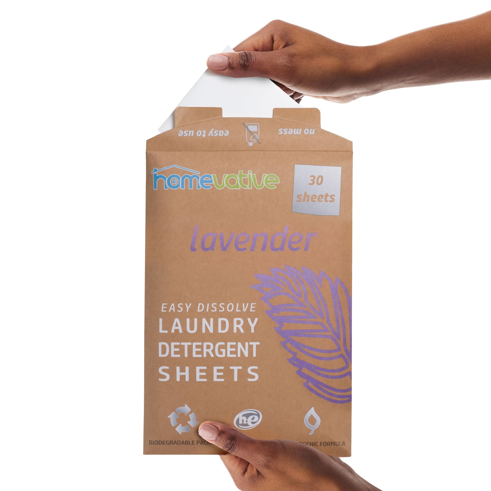 Homevative Laundry Detergent Sheets, 30 Sheets, Up to 60 Loads, Easy Dissolve, Lavender, Eco package, HE Compatible, Septic friendly, Great