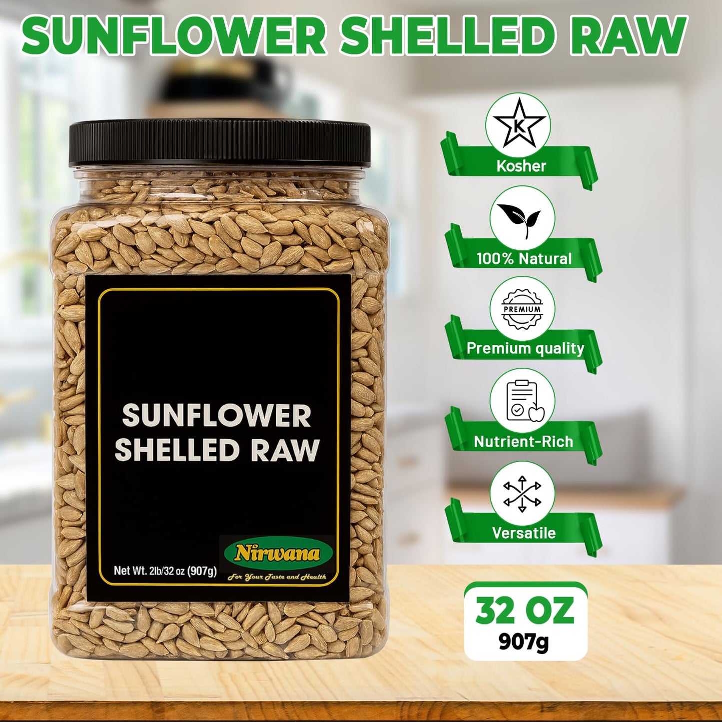 Sunflower Seeds Shelled Raw -Jar - Pantry Staple for Snacking and Recipes