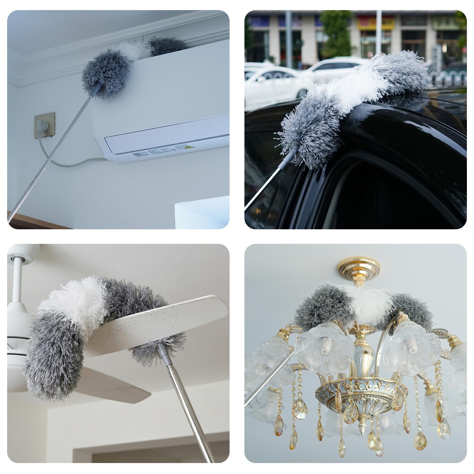 Microfiber Feather Duster, 110 Inch Extendable Telescoping Pole Duster with Bendable Washable Head, Long Handle Cleaning Duster for Ceiling Fan, High