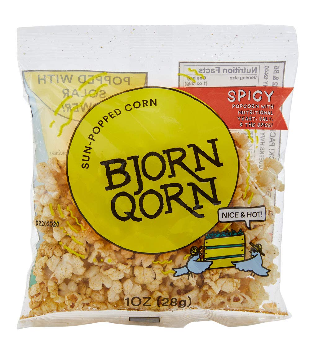 BjornQorn Mini Bag 30-Pack (Spicy) - Vegan & Gluten-Free Popcorn - Cheesy, Spicy, Umami - (30 1oz bags)