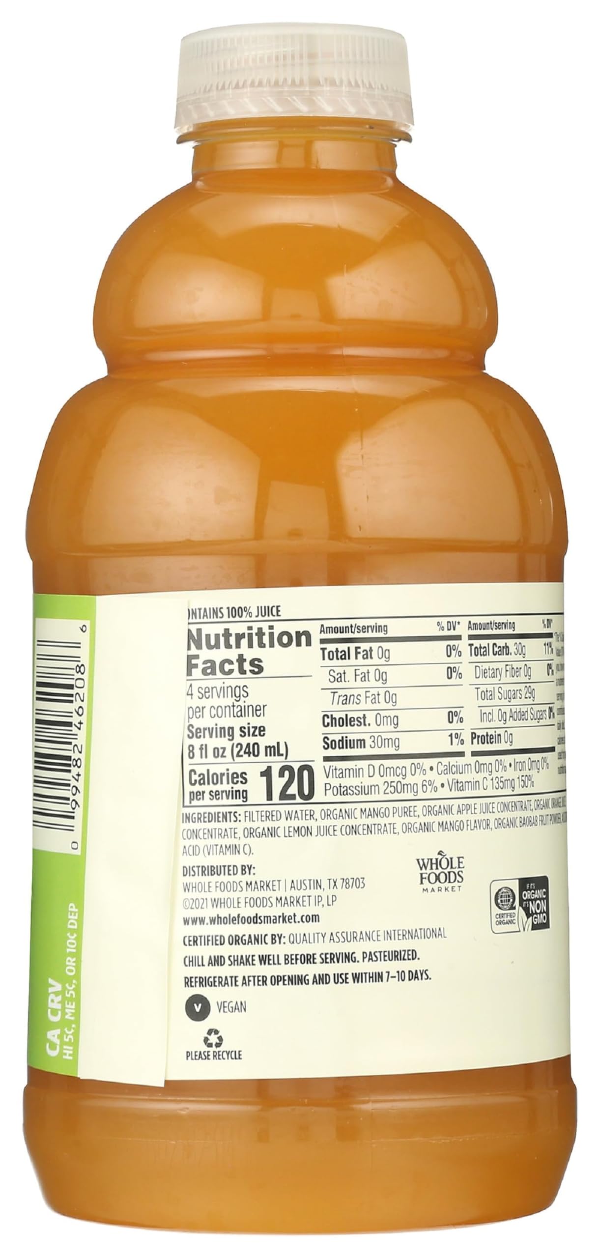 365 by Whole Foods Market, Juice Mango Apple Orange Baobab Organic, 32 Fl Oz