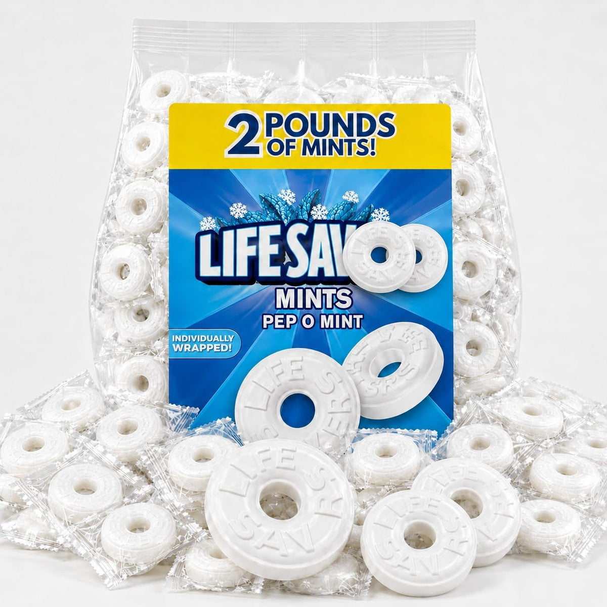 Pep-O-Mint Hard Candy - Classic Peppermint Mint - Individually Wrapped - 2 lb Bulk Bag