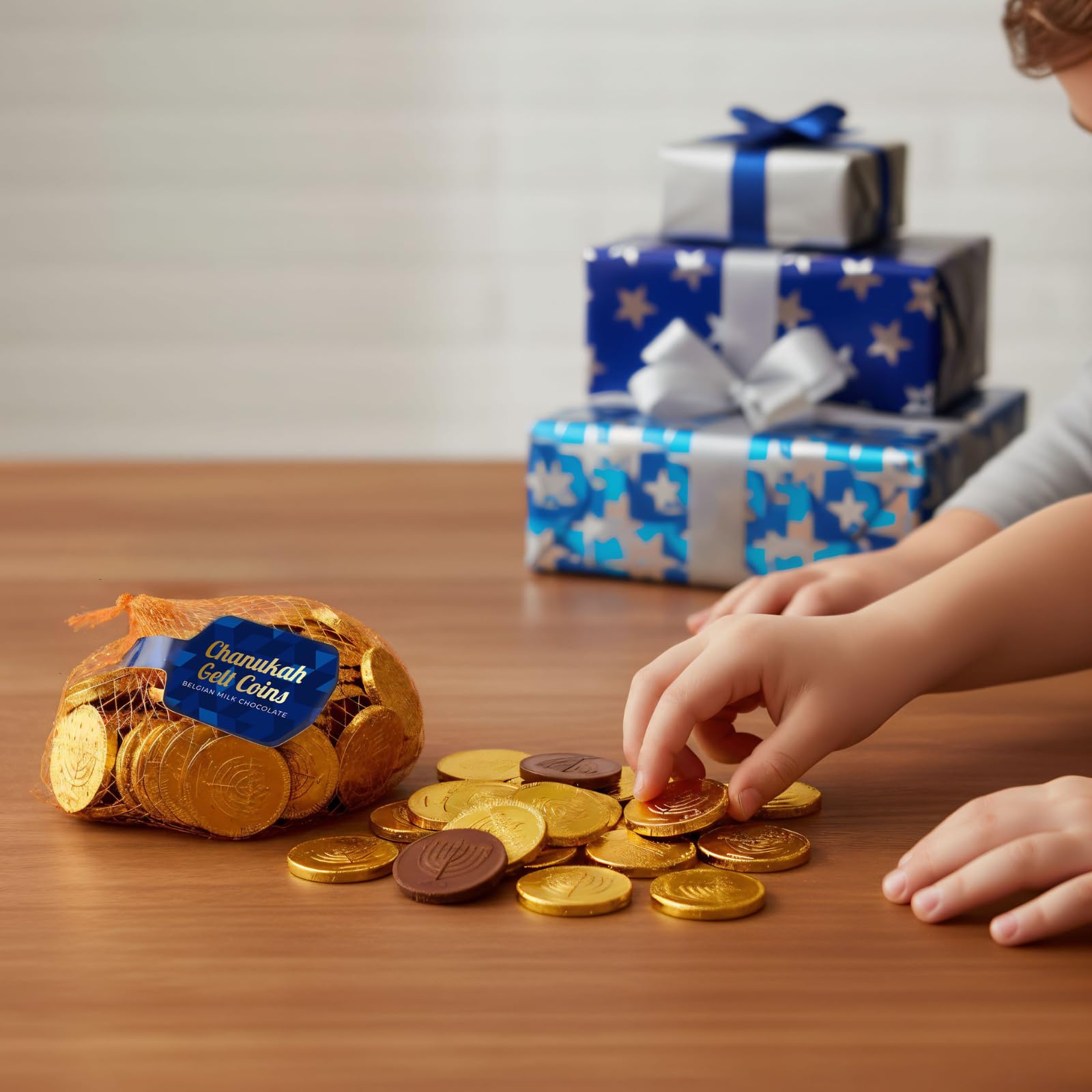 Rite Lite 50 Hanukkah Chocolate Coins, Gelt XL Bulk Mesh Bag Delicious Premium Belgian Milk Chocolate Gold Foiled Menorah OUD Kosher Certified
