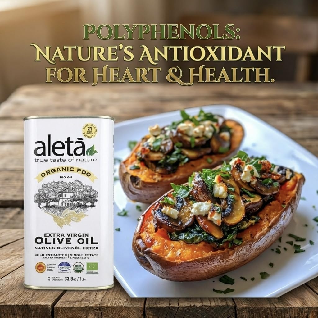 Aleta, USDA Organic Greek Extra Virgin Olive Oil, EU Certified Single Estate PDO Greece, 1 Lt (33.8 oz.) Tin, Kosher EK, Pack of 1