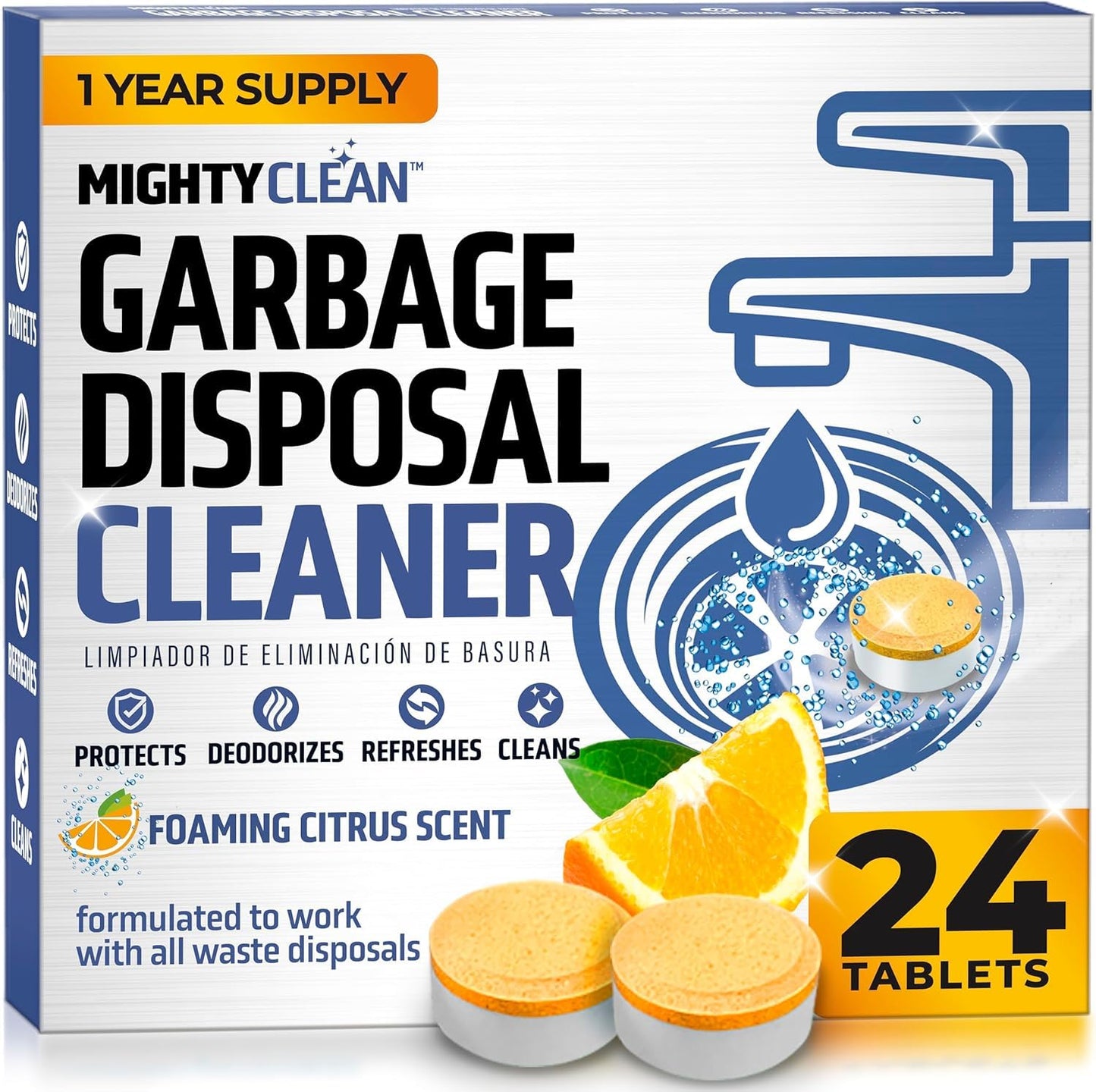 Garbage Disposal Cleaner And Deodorizer Tablets 24 Pack - 1 Year Supply Kitchen Sink Cleaner And Deodorizer, Septic Safe Foaming clean, Lemon Scent