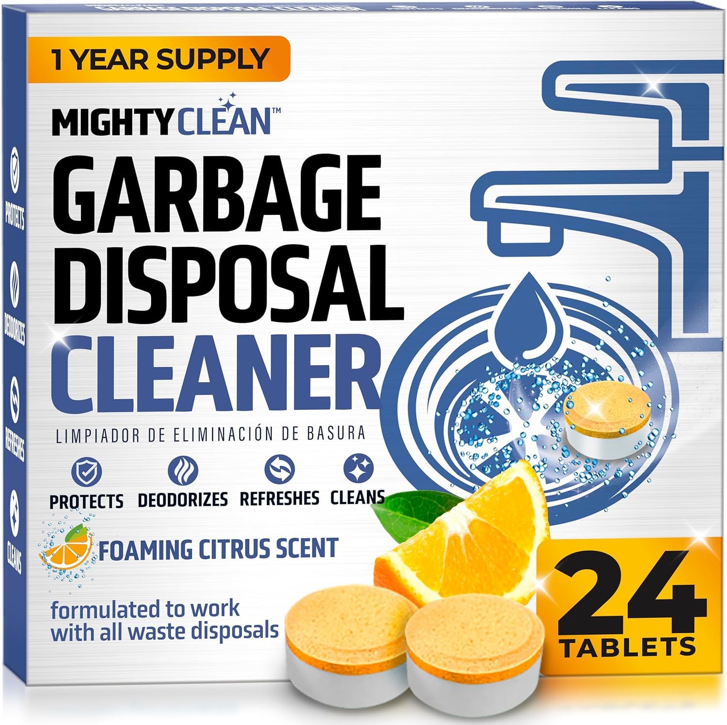 Garbage Disposal Cleaner And Deodorizer Tablets 24 Pack - 1 Year Supply Kitchen Sink Cleaner And Deodorizer, Septic Safe Foaming clean, Lemon Scent