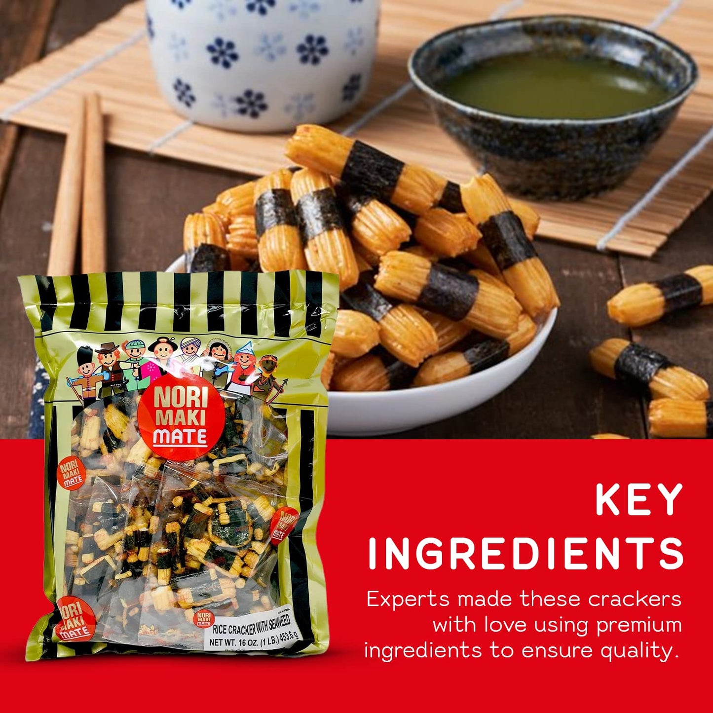 Shirakiku Norimaki Arare Mate - Crispy Japanese Rice Cracker | Glutinous Rice, Soy Sauce and Seaweed | Low Carb Rice Cracker Snacks, Seaweed Flavor 16