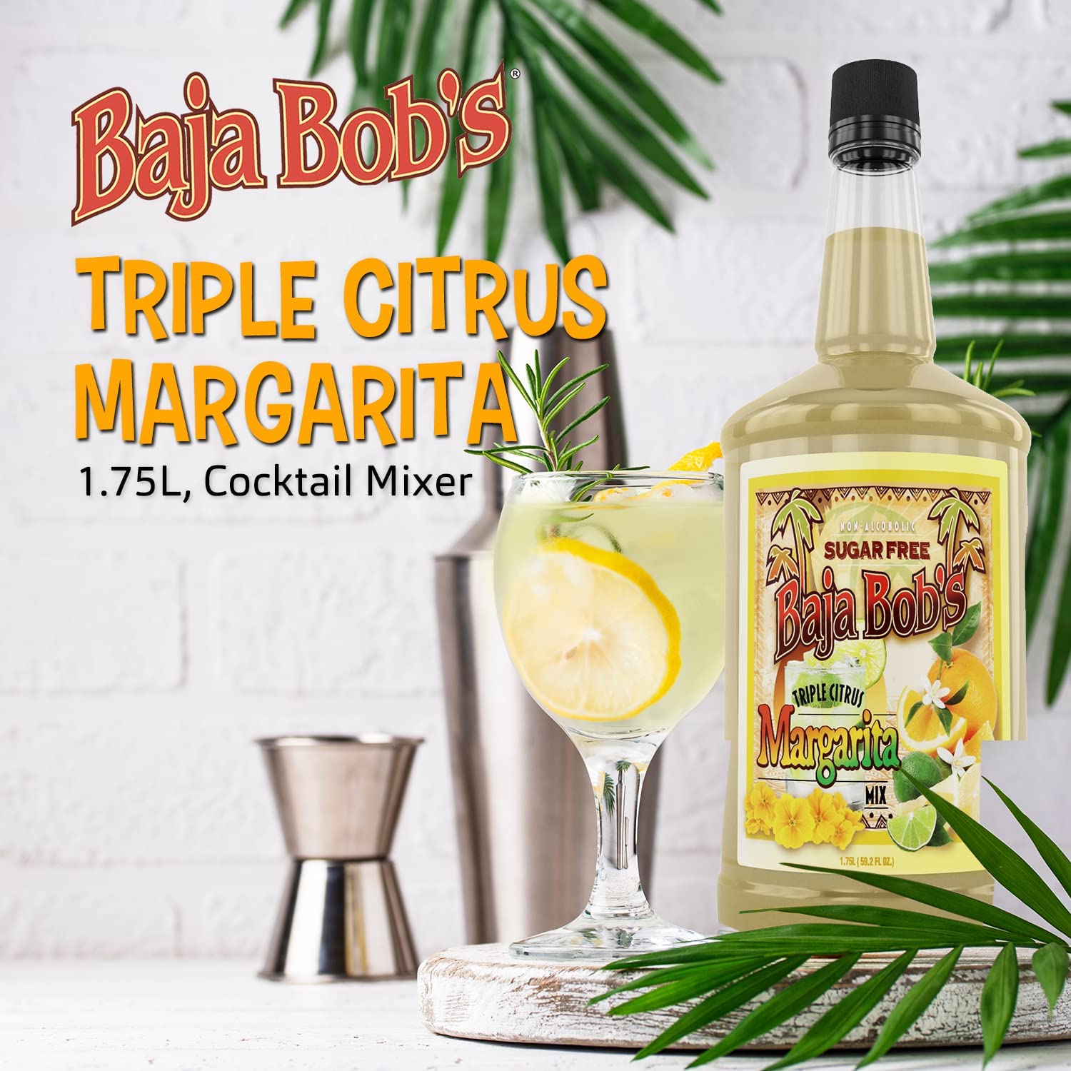 Baja Bob's Sugar Free TRIPLE CITRUS MARGARITA Mix, 1.75L - Cocktail Mixer - Keto Friendly - Low Calorie - Low Carb