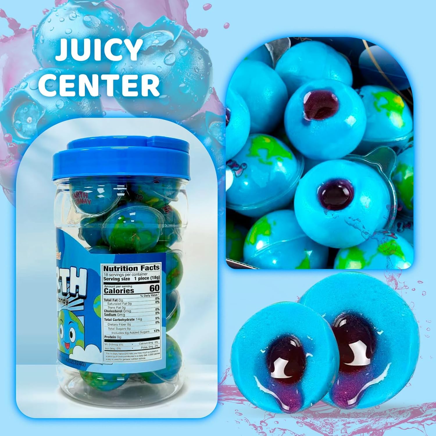 Apexy Earth Gummy Candy with Fruity Liquid Center Fat Free Fun & Delicious Space- Themed Treats Great for Halloween, Birthday, Trick Or Treat, Party