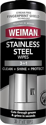 Weiman Stainless Steel Cleaner, 30 Count Wipes, Anti-Fingerprint, Removes Grease, Water Spots, Streaks & Residue, Polishing Cleaner Safe