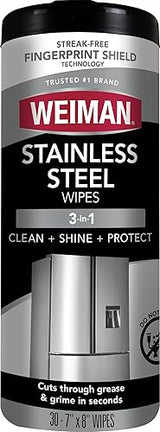 Weiman Stainless Steel Cleaner, 30 Count Wipes, Anti-Fingerprint, Removes Grease, Water Spots, Streaks & Residue, Polishing Cleaner Safe
