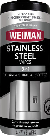 Weiman Stainless Steel Cleaner, 30 Count Wipes, Anti-Fingerprint, Removes Grease, Water Spots, Streaks & Residue, Polishing Cleaner Safe