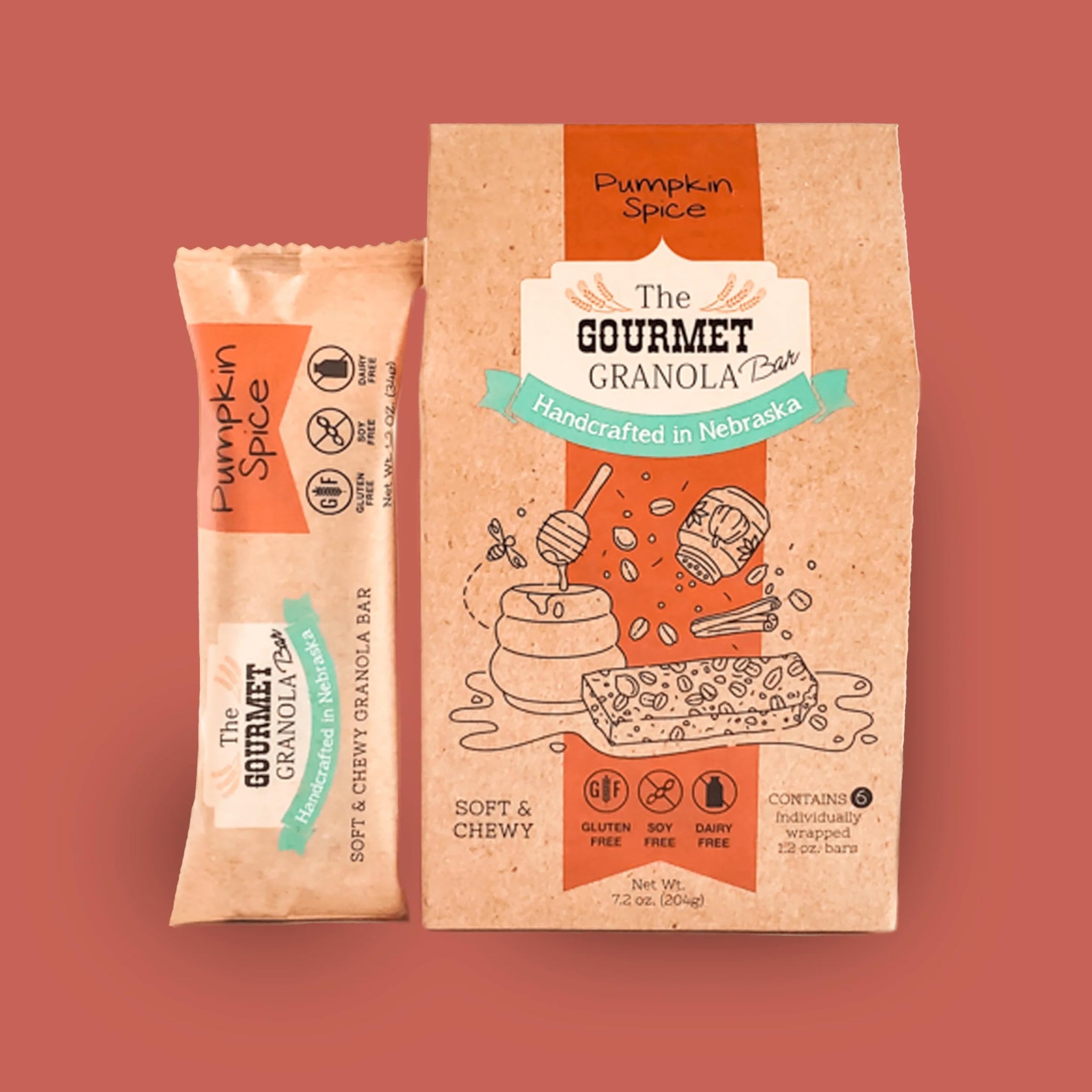 The Gourmet Granola | Pumpkin Spice Granola Bars | Soft and Chewy | Gluten Free | Soy Free | Great On the Go Snack | Made in Nebraska USA | 1.2 oz Bar