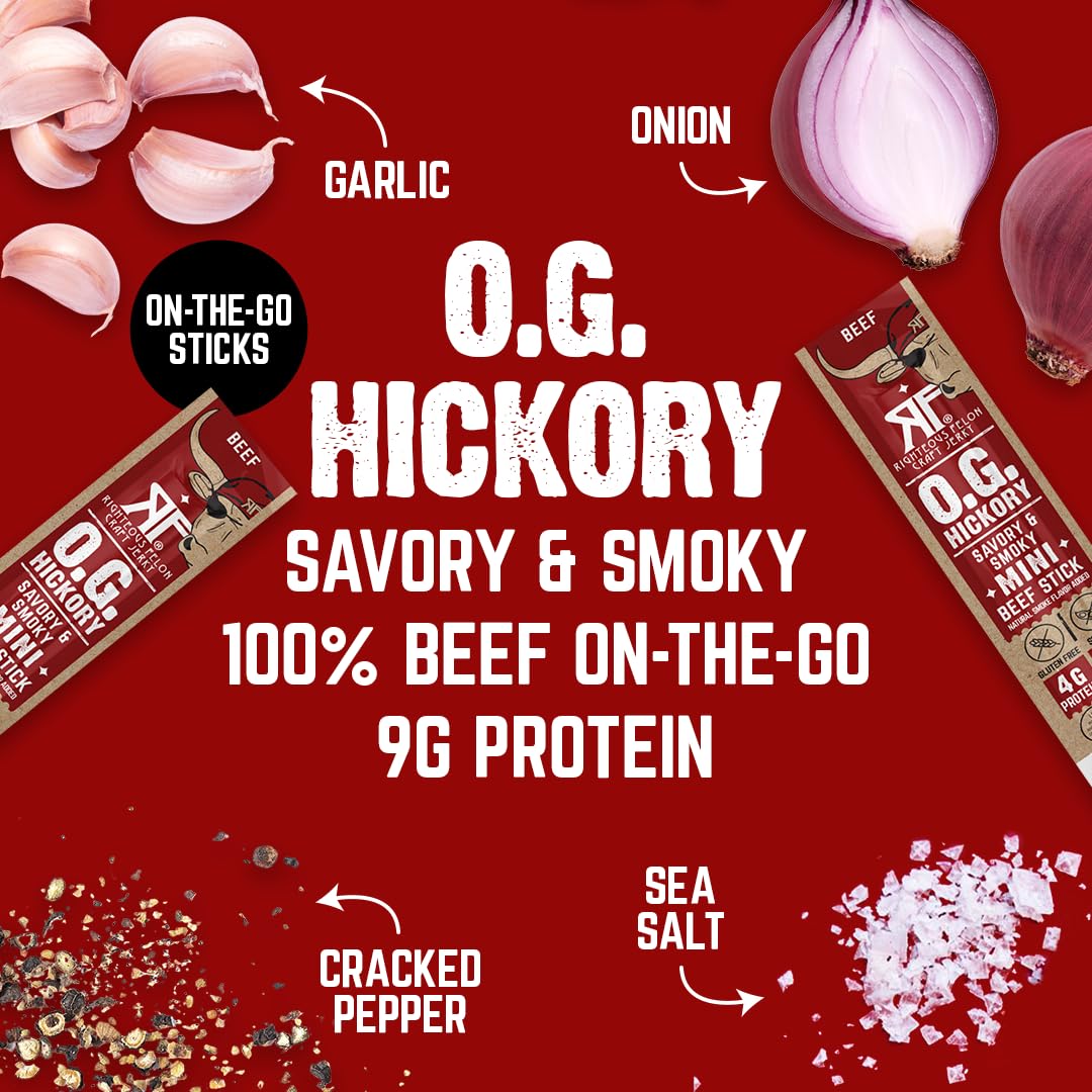 Righteous Felon Mini Meat Sticks | 100% Grass-Fed Beef Sticks | Keto, Gluten Free, Low Sugar, High Protein Snacks | Healthy Meat Snacks for Kids