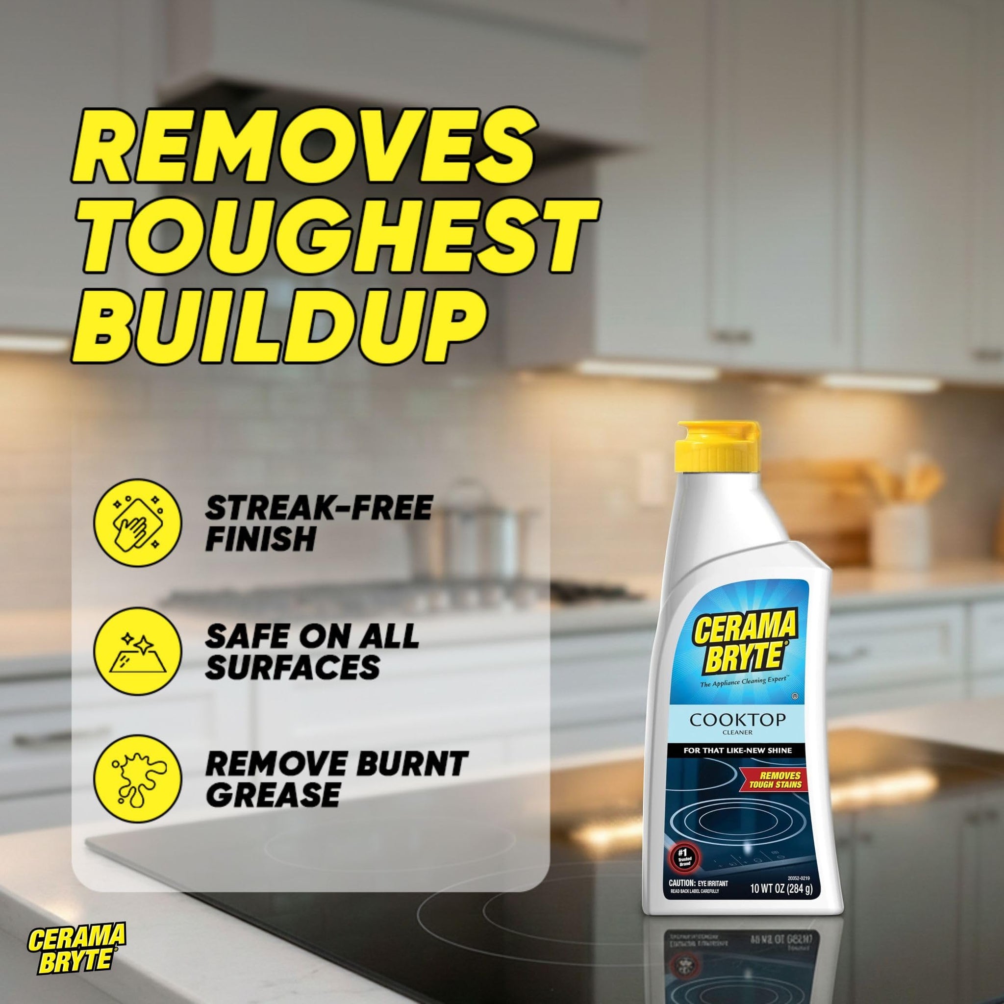 Cerama Bryte Glass Cooktop and Stove Top Cleaner Combo Kit - Includes Cleaning Tool, Razor, Scraper and 1 Pad to Remove Tough Stains - Use on Gas