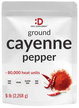 Ground Cayenne Pepper Powder, 5 Pounds - Extra Hot 80,000 Heat Units - Raw Spicy Red Pepper Flavor - Great Home Cooking Spice - Deters Animals from