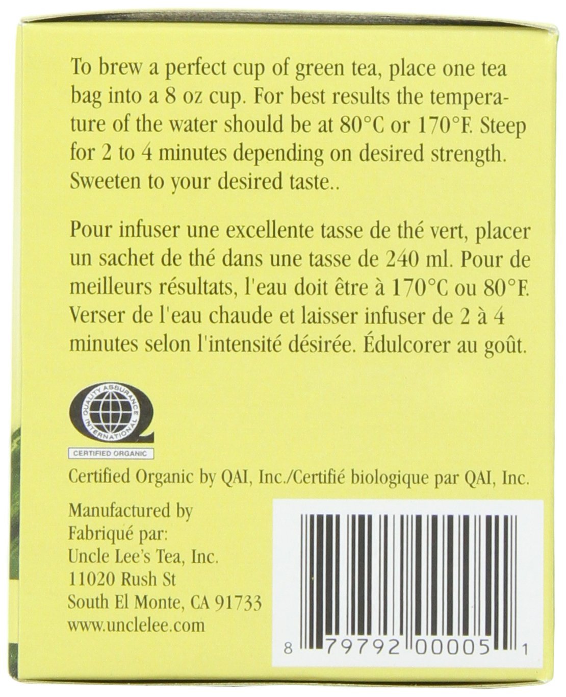 Uncle Lee's Tea Organic Lemon Ginger Green Tea, 100% Natural Premium Green Tea Bags, Fresh Flavor, Enjoy with Honey, Hot Tea or Iced Tea Beverages, 4