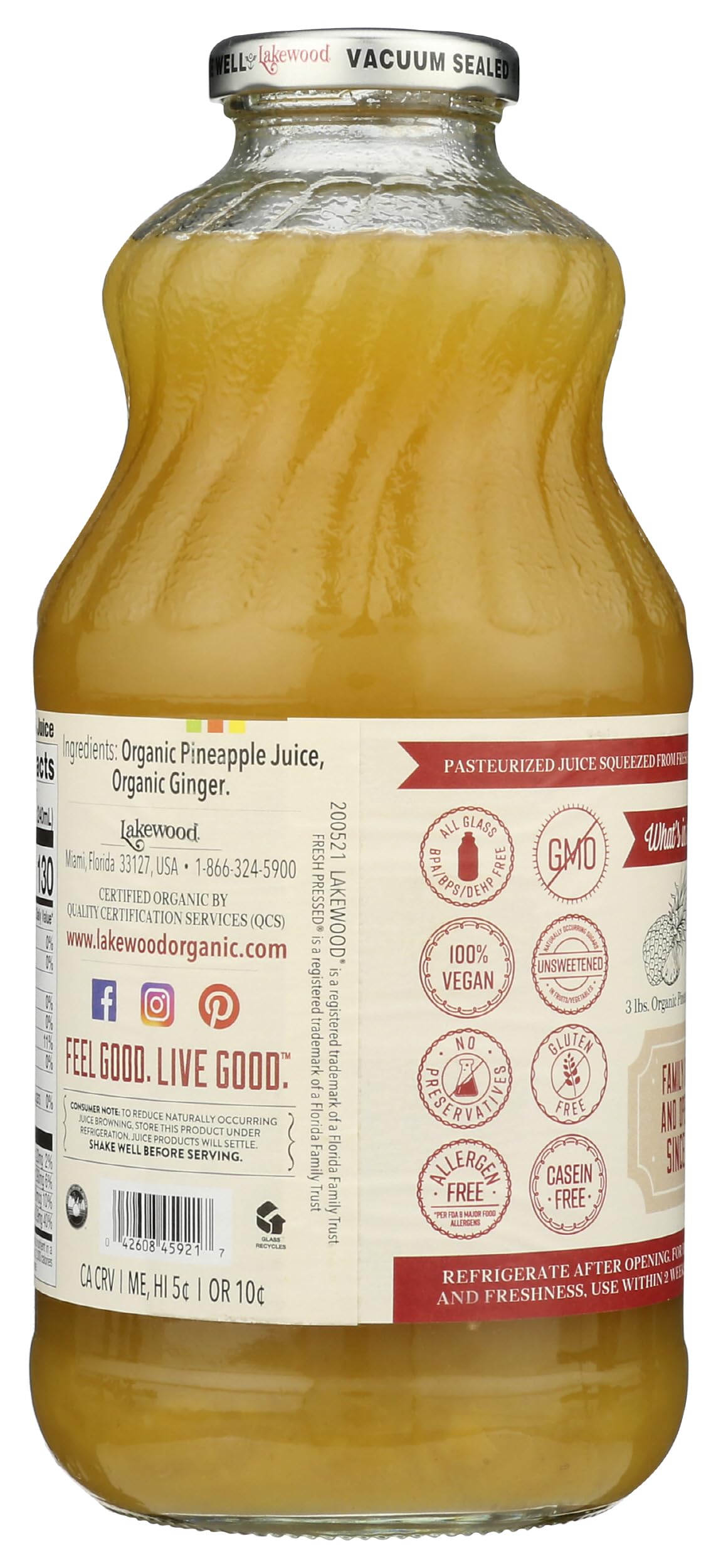 Lakewood Organic Pineapple Ginger Juice, 32 FZ