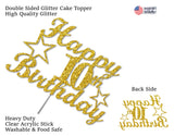 10 Birthday Cake Topper Gold Glitter, Party Decoration Ideas, Premium Quality, Sturdy Doubled Sided Glitter, Acrylic Stick. Made in USA (10th)