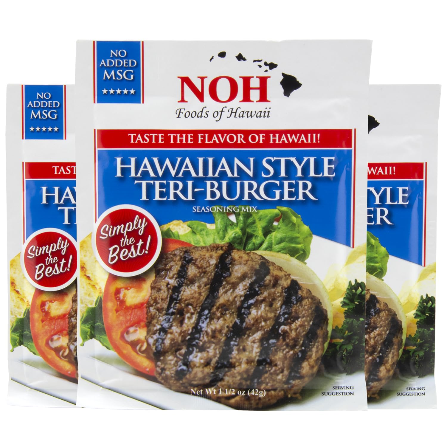 NOH Hawaiian Style Teri-Burger Seasoning Mix, 1.5 oz Packet (Pack of 3) - Easy-to-Use Hawaiian Teriyaki Burger & Meatloaf Seasoning Mix, Ideal