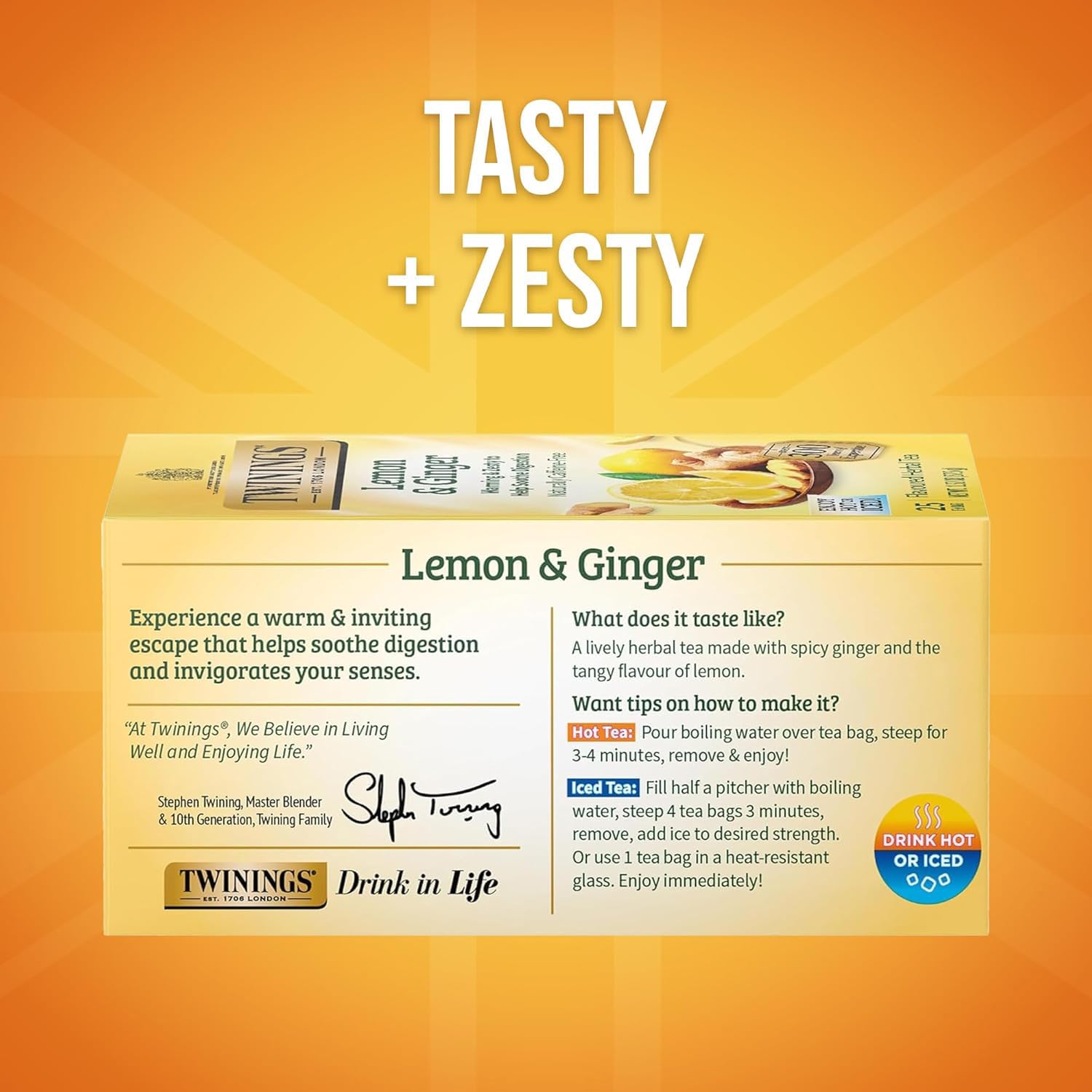 Twinings Tea Variety 2-Pack - Pure Peppermint + Lemon & Ginger, Naturally Caffeine-Free Herbal Tea Bags, Individually Wrapped, 20 Count Each