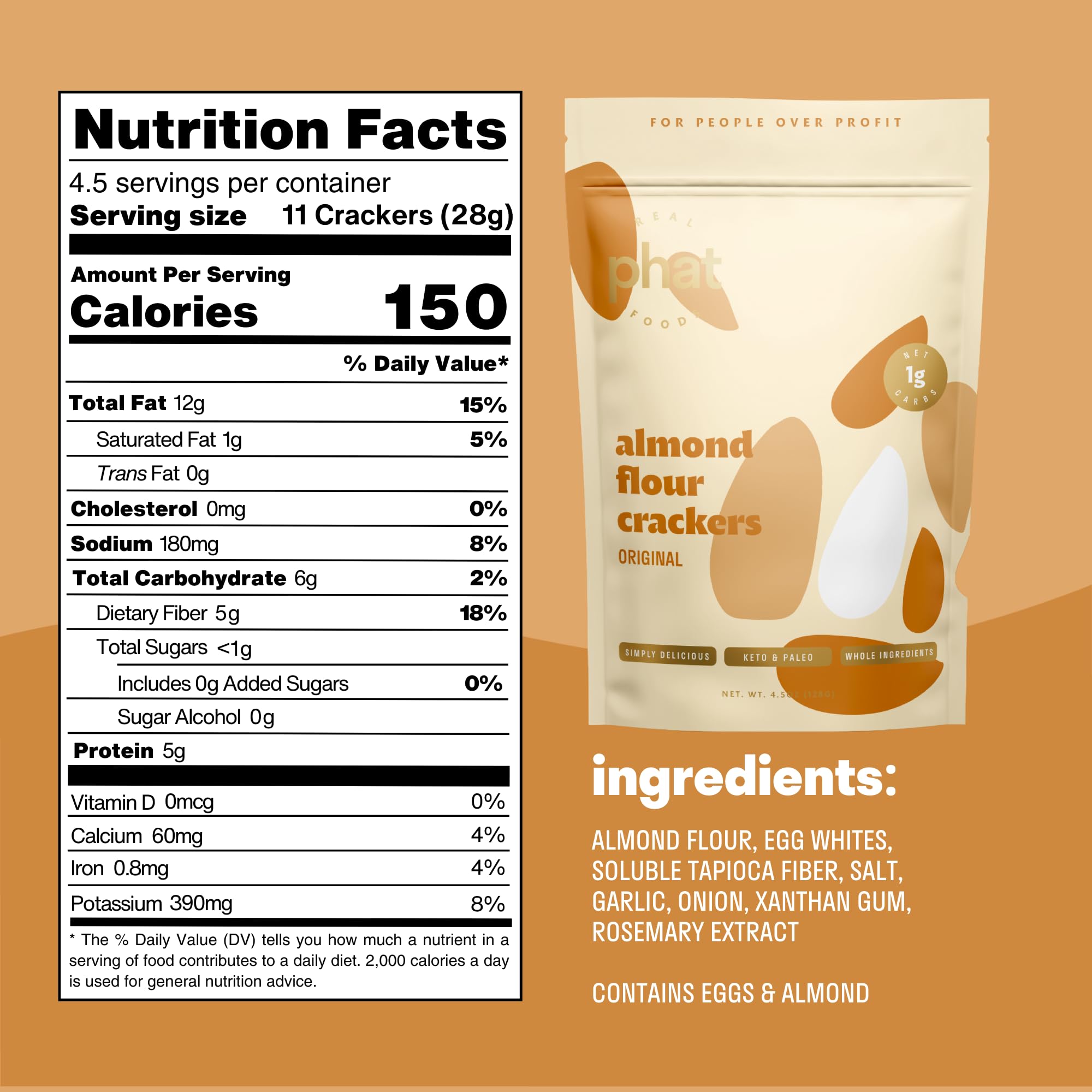Original Almond Flour Crackers by Real Phat Foods - Low Carb, Gluten-Free Keto Crackers - Pack of 3 (Original)