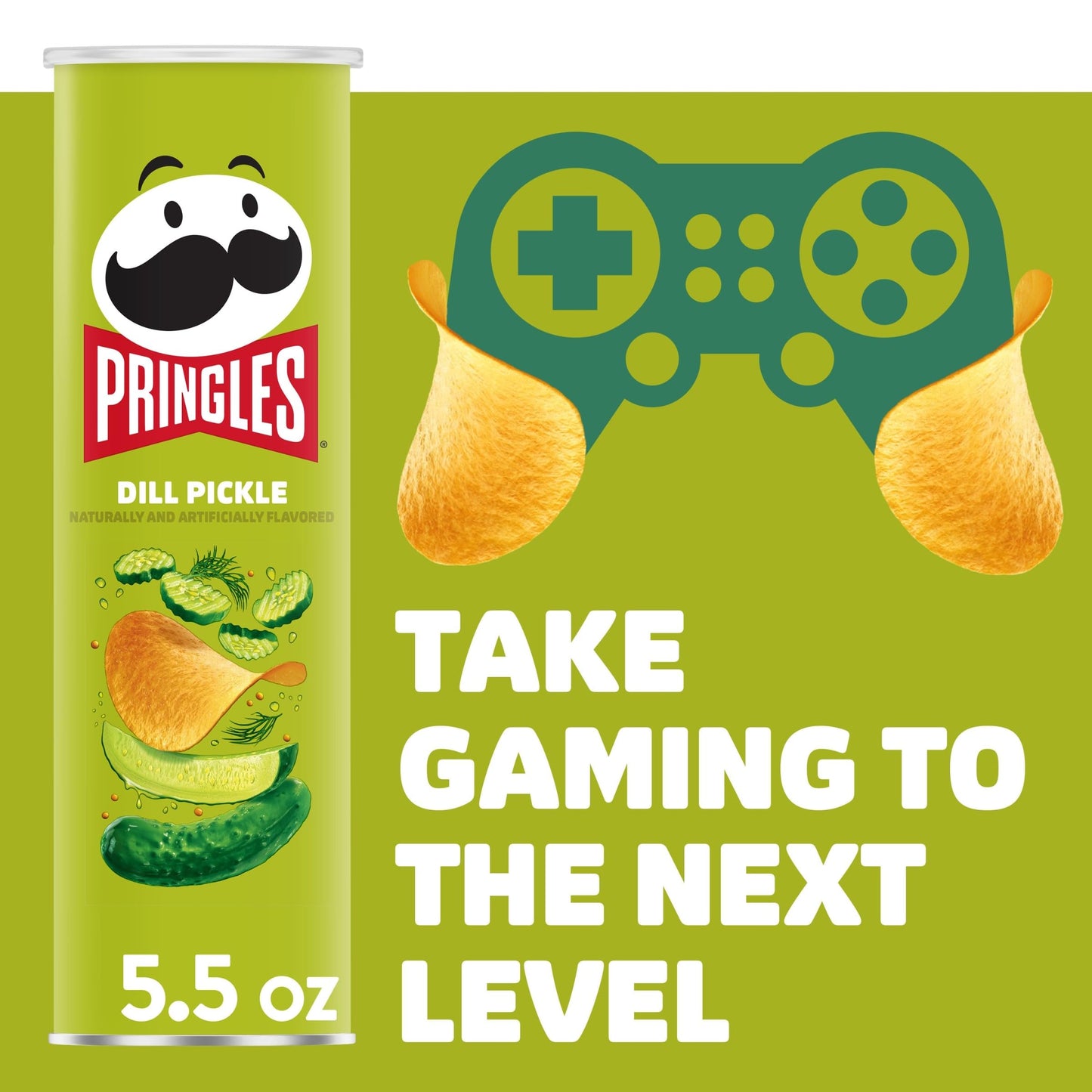 Pringles Potato Crisps Chips, Lunch Snacks, On-the-Go Snacks, Dill Pickle, 5.5oz Can (1 Can)