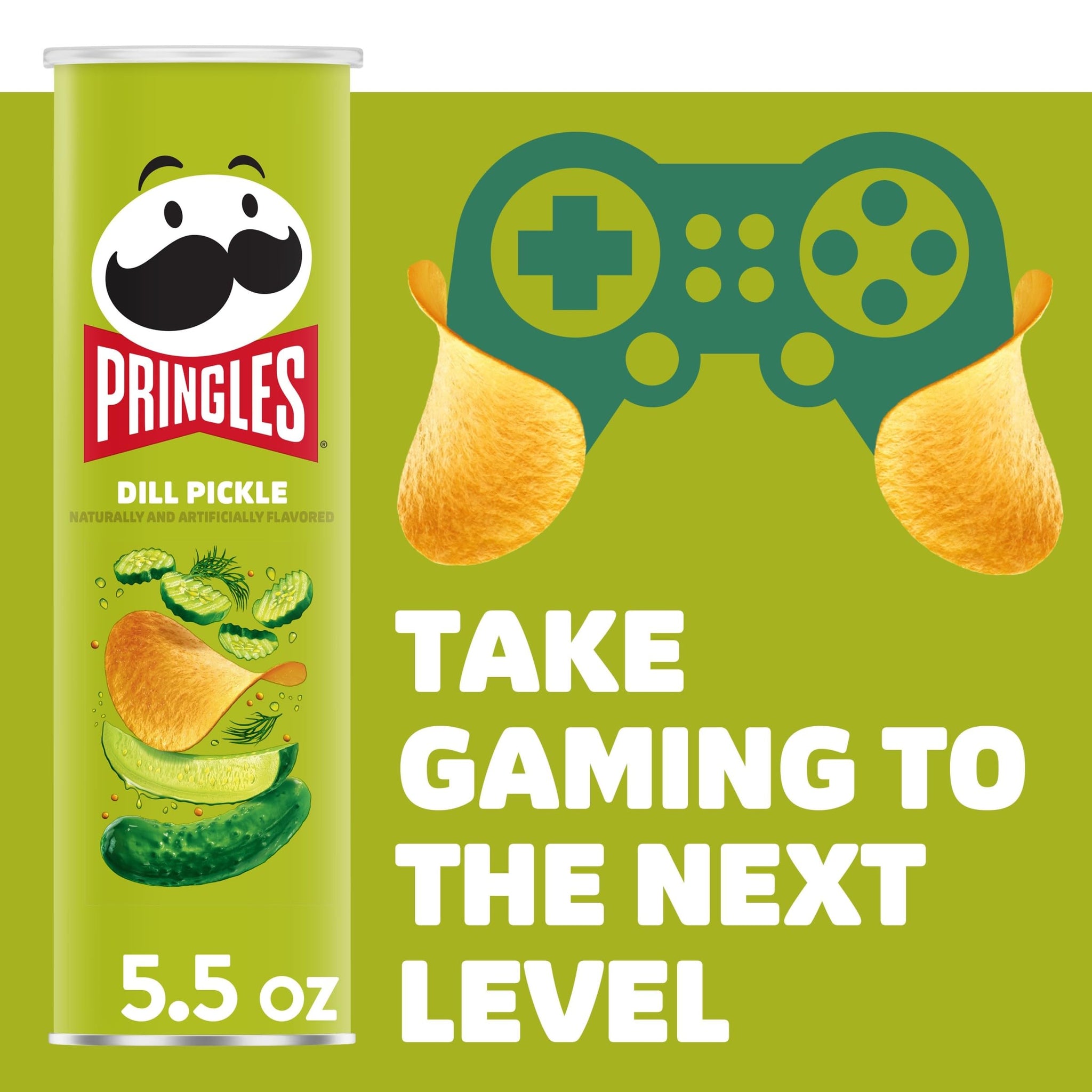 Pringles Potato Crisps Chips, Lunch Snacks, On-the-Go Snacks, Dill Pickle, 5.5oz Can (1 Can)