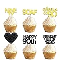 18pcs Black Gold Glitter Dessert Cupcake Pick for Straight Outta 1936 Cheer to 90 Years Old Theme Decor Supplies Happy 90th Birthday Party Decoration